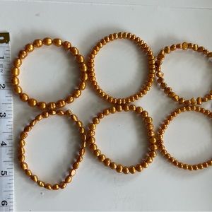 Honora 18”Pearl Necklace and 6 Marching Stretch Pearl bracelets Gold Pearls